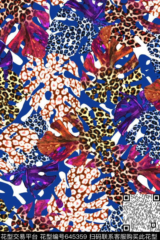 热带树叶豹纹树叶数码印花华亿平台下载（图片编号: 645359） - 瓦栏（Walan）