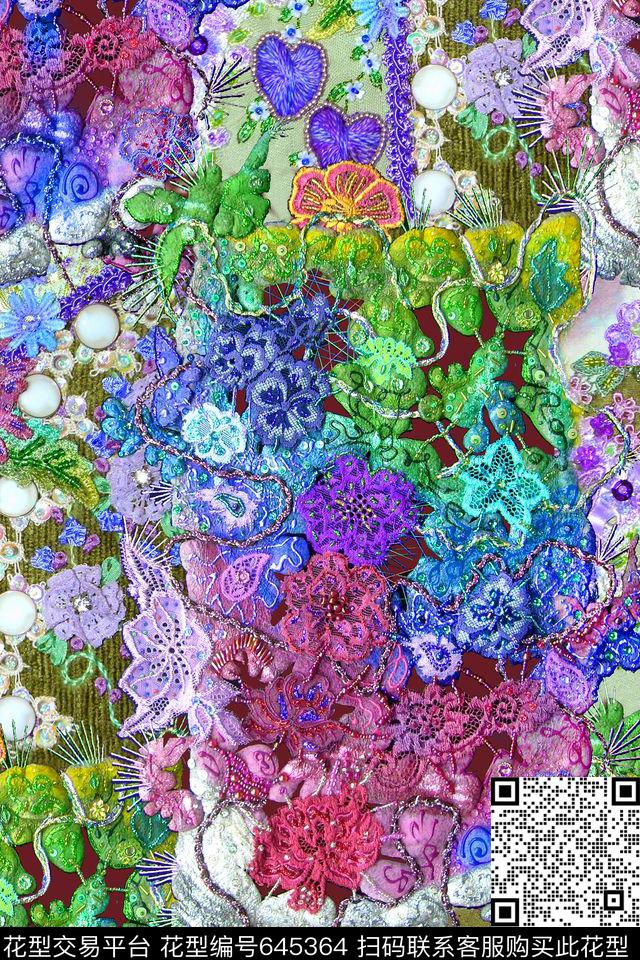 网格蕾丝纤维艺术数码印花华亿平台下载（图片编号: 645364） - 瓦栏（Walan）