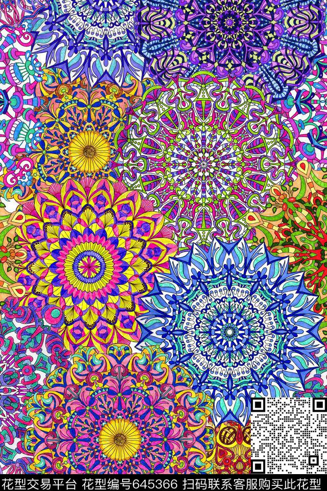 几何波西米亚民族风数码印花华亿平台下载（图片编号: 645366） - 瓦栏（Walan）