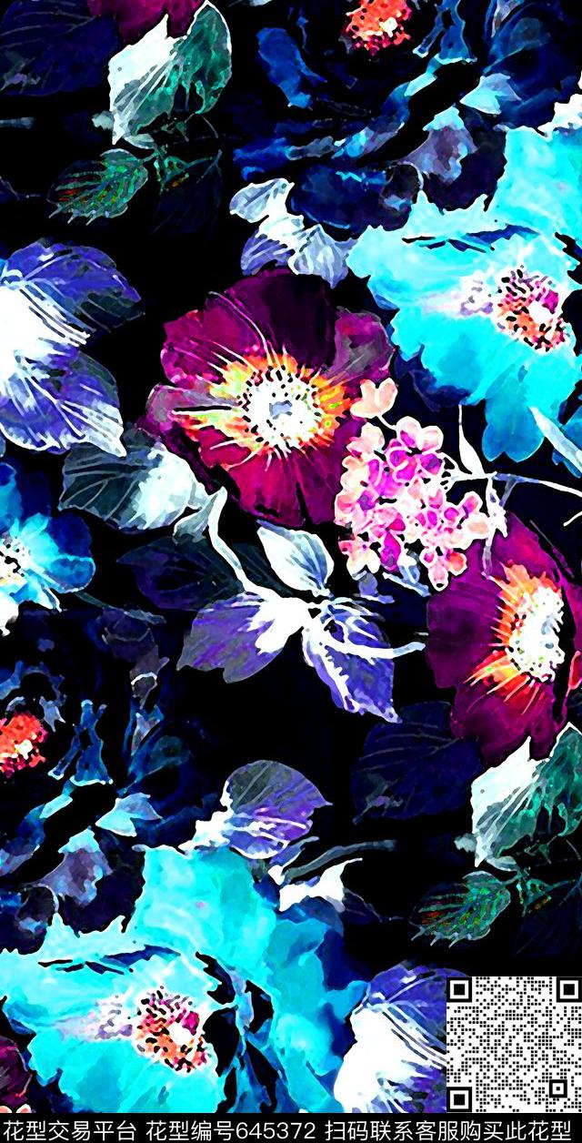 大方时尚花卉数码印花华亿平台下载（图片编号: 645372） - 瓦栏（Walan）