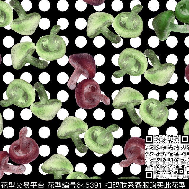 时尚流行蘑菇圆点数码印花华亿平台下载（图片编号: 645391） - 瓦栏（Walan）