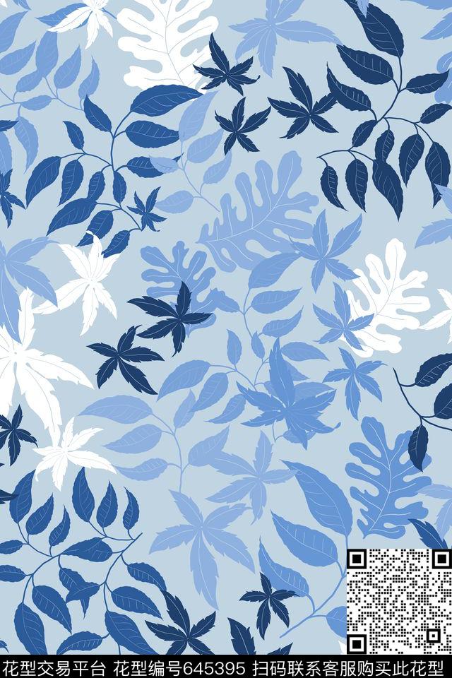 L.D~花卉L.D~手绘叶子传统印花华亿平台下载（图片编号: 645395） - 瓦栏（Walan）