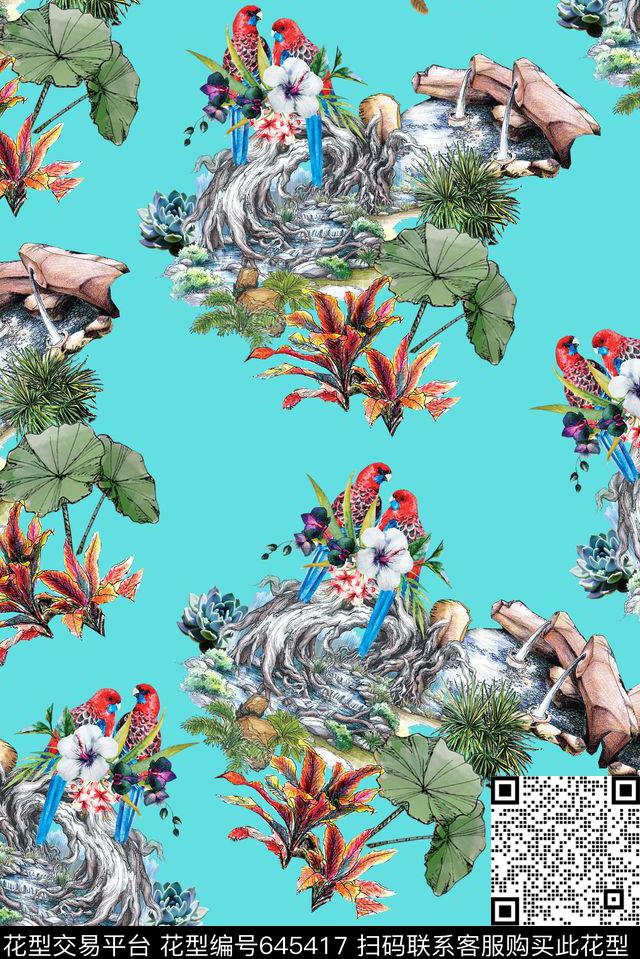 热带植物植物花鸟数码印花华亿平台下载（图片编号: 645417） - 瓦栏（Walan）