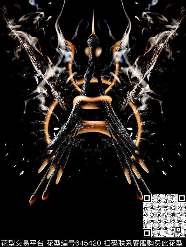 原创木炭燃烧潮牌男装高端定位花火焰抽象数码印花华亿平台下载（图片编号: 645420） - 瓦栏（Walan）