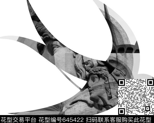 黑白雕塑燕子数码印花华亿平台下载（图片编号: 645422） - 瓦栏（Walan）