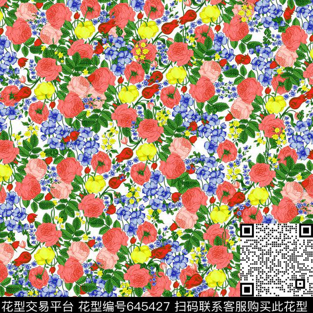 小碎花玫瑰花朵数码印花华亿平台下载（图片编号: 645427） - 瓦栏（Walan）