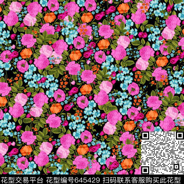 小碎花玫瑰花朵数码印花华亿平台下载（图片编号: 645429） - 瓦栏（Walan）