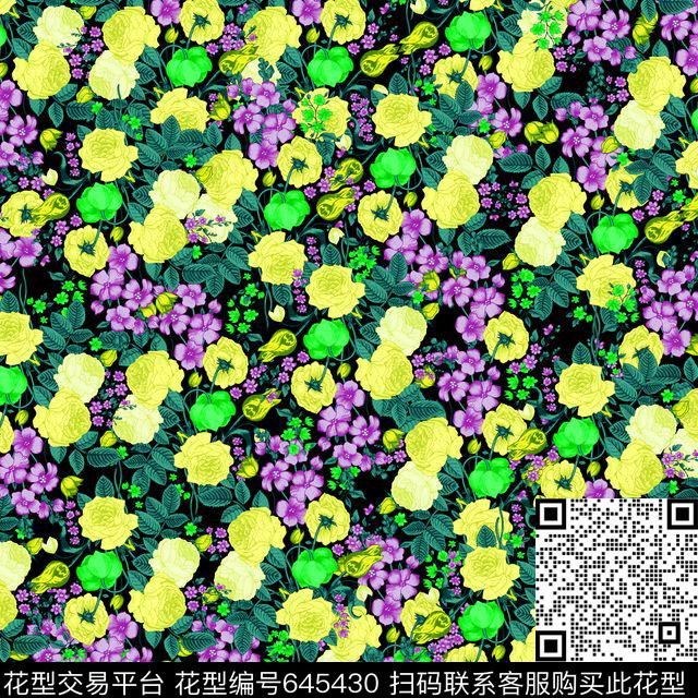 小碎花玫瑰花朵数码印花华亿平台下载（图片编号: 645430） - 瓦栏（Walan）