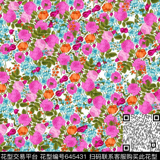小碎花玫瑰花朵数码印花华亿平台下载（图片编号: 645431） - 瓦栏（Walan）