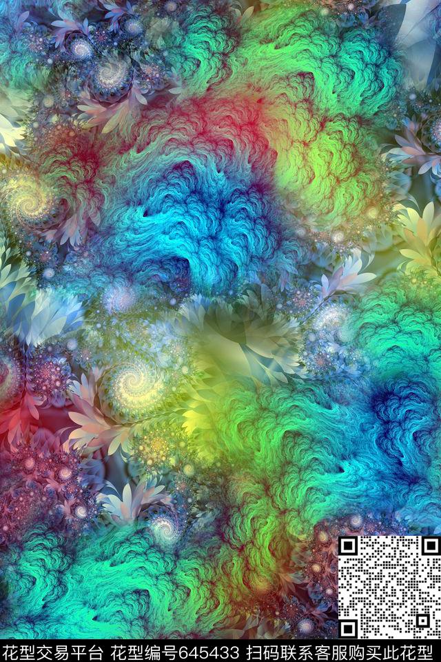 抽象炫彩分形数码印花华亿平台下载（图片编号: 645433） - 瓦栏（Walan）