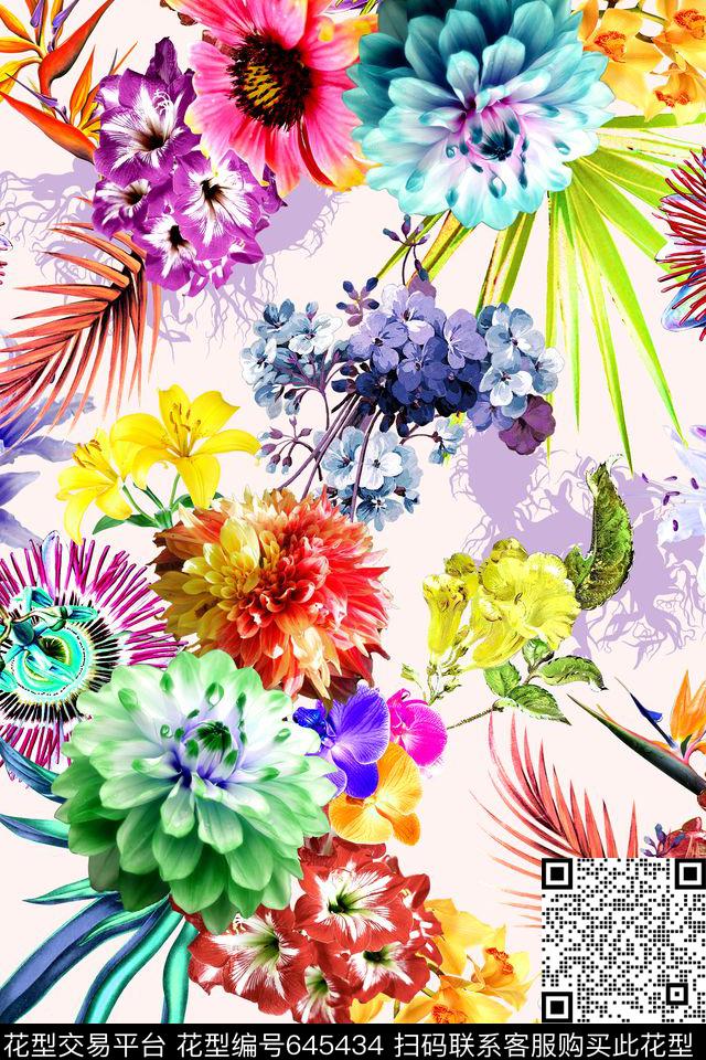 时尚炫彩花卉数码印花华亿平台下载（图片编号: 645434） - 瓦栏（Walan）