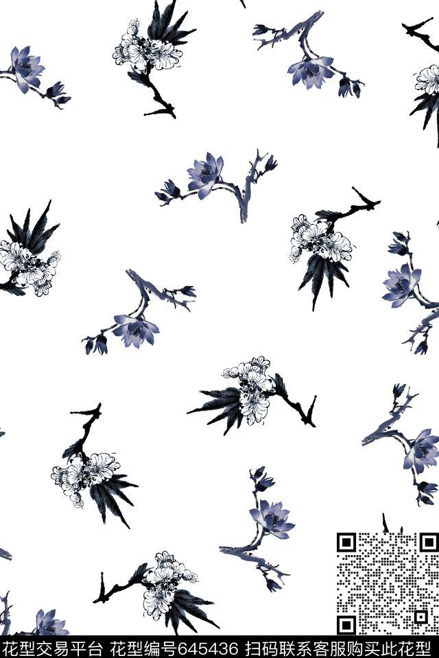花卉工笔画男装传统印花华亿平台下载（图片编号: 645436） - 瓦栏（Walan）