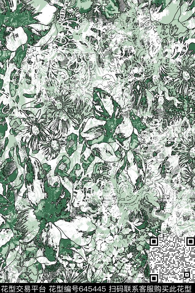 花卉乱纹肌理传统印花华亿平台下载（图片编号: 645445） - 瓦栏（Walan）