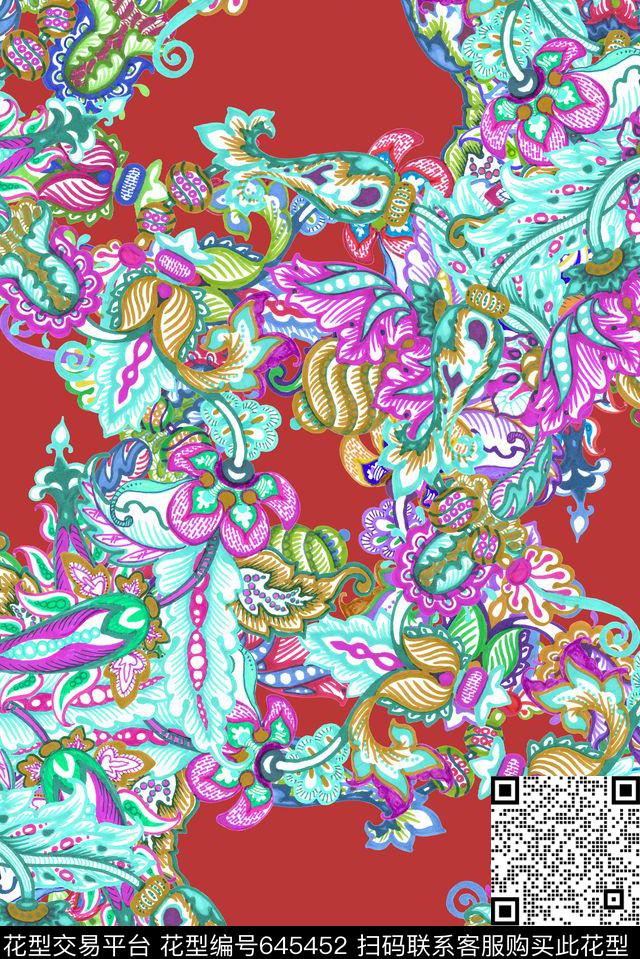 佩兹利腰果花花纹数码印花华亿平台下载（图片编号: 645452） - 瓦栏（Walan）