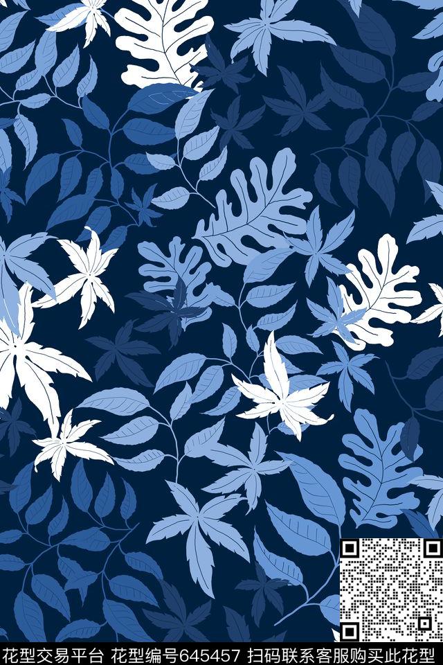 L.D~花卉L.D~手绘叶子传统印花华亿平台下载（图片编号: 645457） - 瓦栏（Walan）