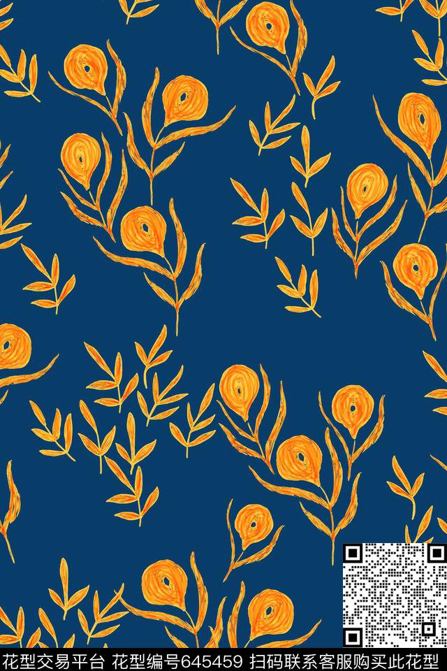 叶子抽象花卉传统印花华亿平台下载（图片编号: 645459） - 瓦栏（Walan）