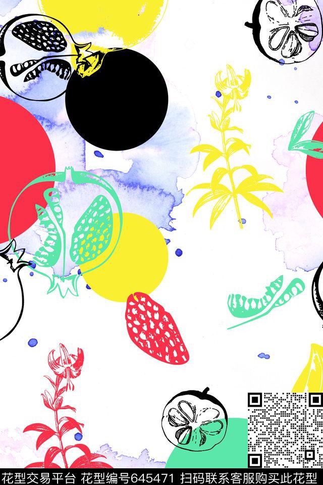 水彩肌理水果花卉数码印花华亿平台下载（图片编号: 645471） - 瓦栏（Walan）