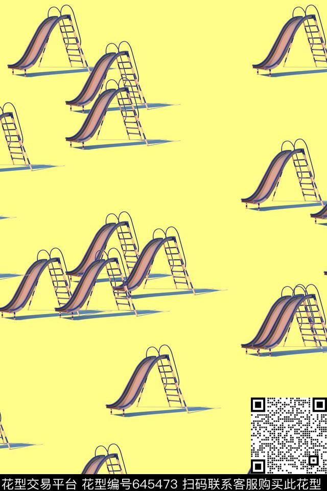 流行时尚趣味滑梯数码印花华亿平台下载（图片编号: 645473） - 瓦栏（Walan）