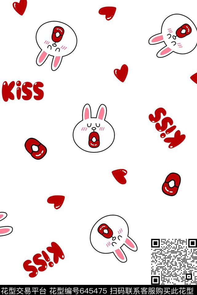 卡通兔子嘴唇传统印花华亿平台下载（图片编号: 645475） - 瓦栏（Walan）