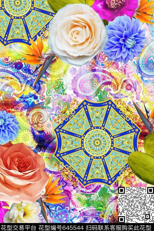 女装花卉腰果数码印花华亿平台下载（图片编号: 645544） - 瓦栏（Walan）