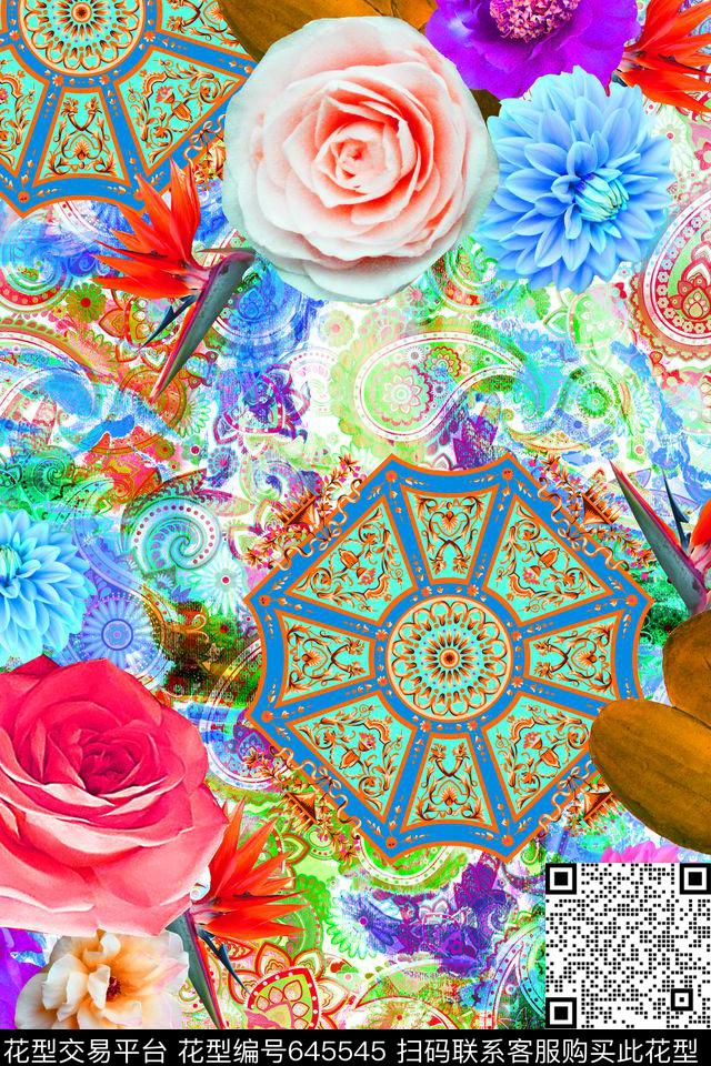 女装花卉腰果数码印花华亿平台下载（图片编号: 645545） - 瓦栏（Walan）