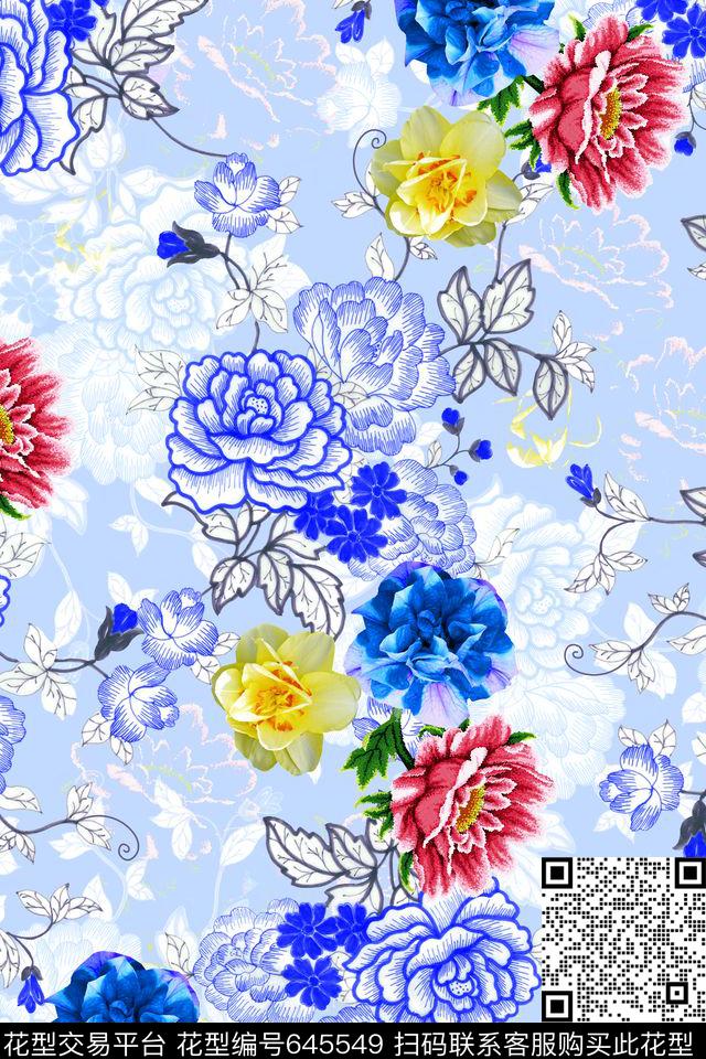 女装花卉线条传统印花华亿平台下载（图片编号: 645549） - 瓦栏（Walan）