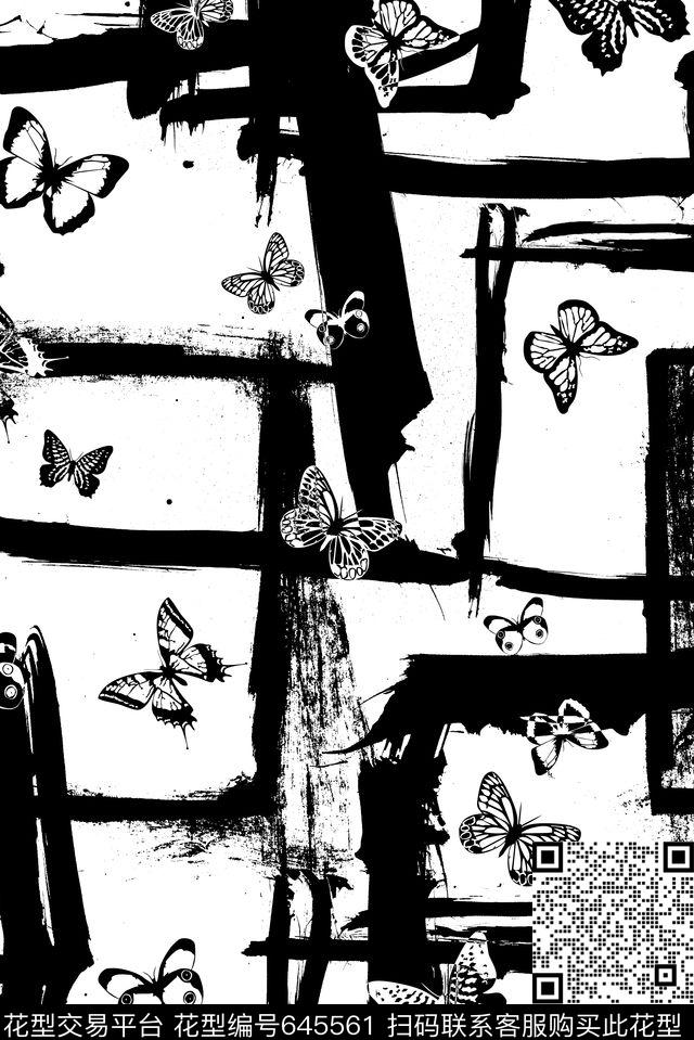 大粗笔触趣味笔触传统印花华亿平台下载（图片编号: 645561） - 瓦栏（Walan）