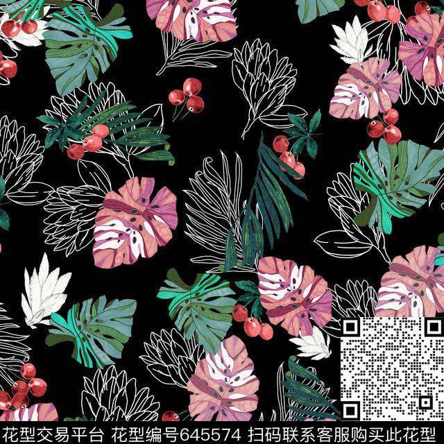 树叶花数码印花华亿平台下载（图片编号: 645574） - 瓦栏（Walan）