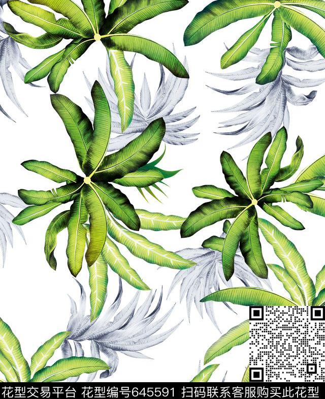 欧美热带芭蕉叶数码印花华亿平台下载（图片编号: 645591） - 瓦栏（Walan）