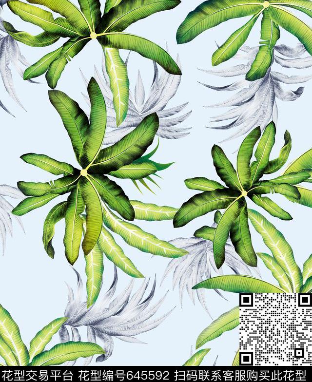 欧美热带芭蕉叶数码印花华亿平台下载（图片编号: 645592） - 瓦栏（Walan）