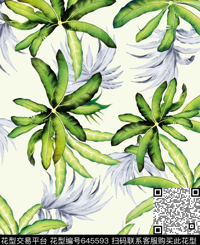 欧美热带芭蕉叶数码印花华亿平台下载（图片编号: 645593） - 瓦栏（Walan）