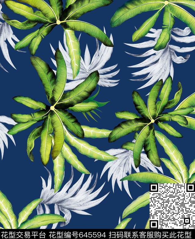 欧美热带芭蕉叶数码印花华亿平台下载（图片编号: 645594） - 瓦栏（Walan）