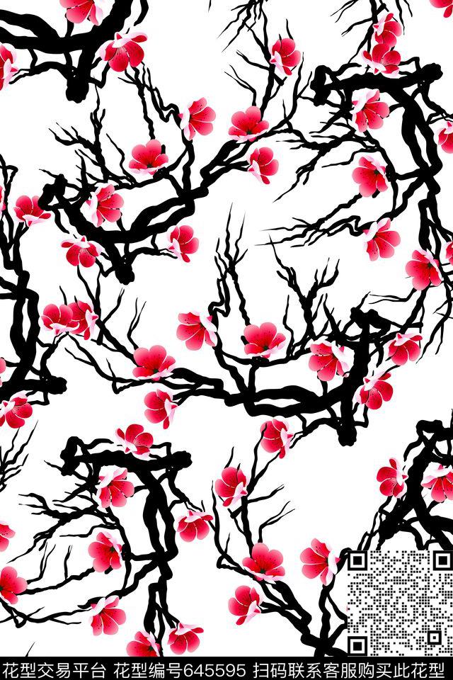 桃花花瓣宫廷风传统印花华亿平台下载（图片编号: 645595） - 瓦栏（Walan）