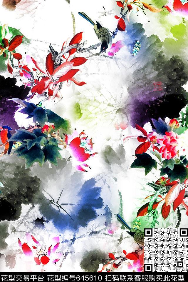 荷花面料花花卉数码印花华亿平台下载（图片编号: 645610） - 瓦栏（Walan）