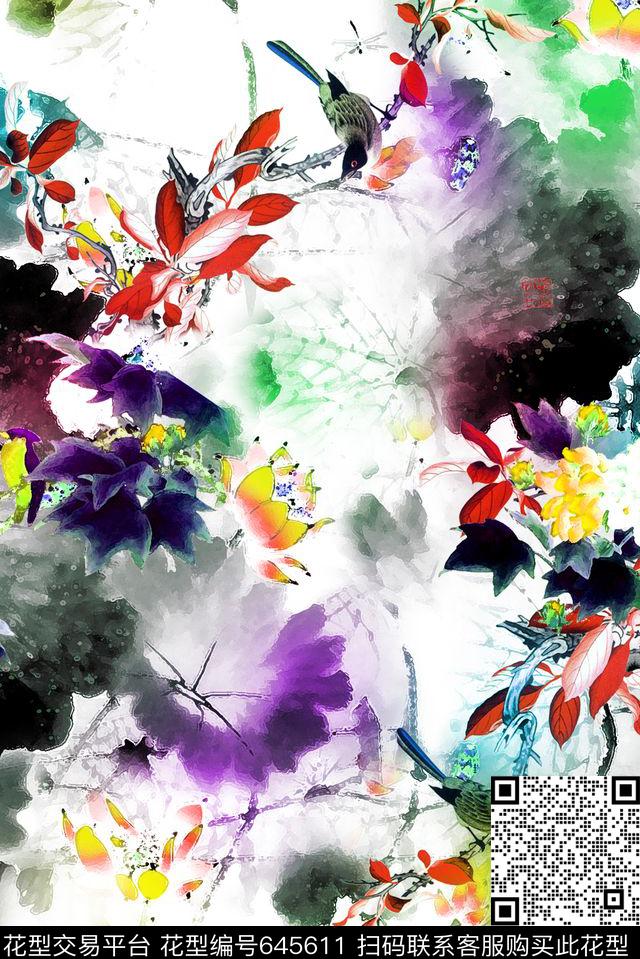 荷花面料花花卉数码印花华亿平台下载（图片编号: 645611） - 瓦栏（Walan）