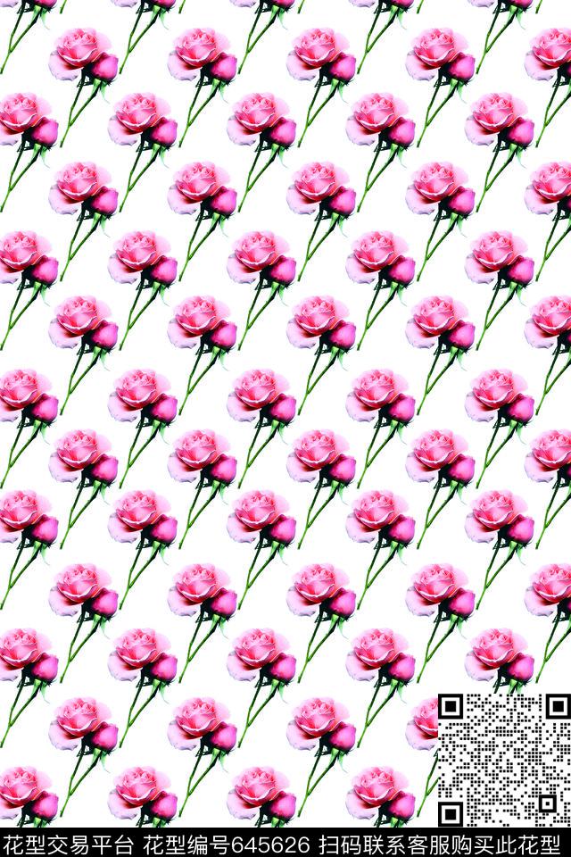 流行时尚玫瑰花朵数码印花华亿平台下载（图片编号: 645626） - 瓦栏（Walan）