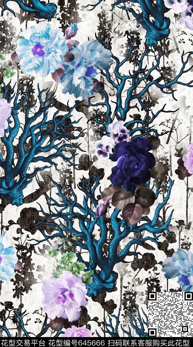 复古树枝数码印花华亿平台下载（图片编号: 645666） - 瓦栏（Walan）