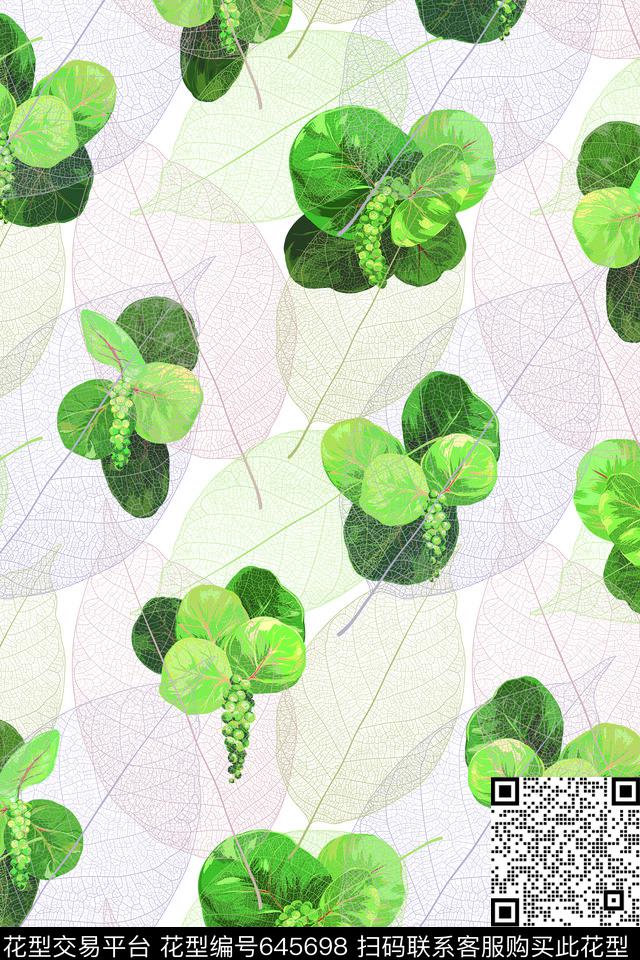 流行时尚叶子绿叶数码印花华亿平台下载（图片编号: 645698） - 瓦栏（Walan）