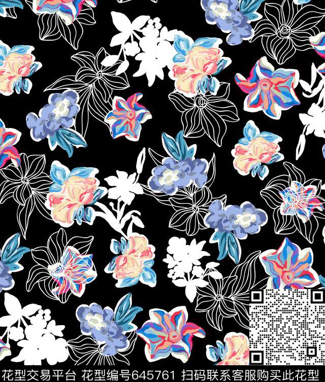 花朵传统印花华亿平台下载（图片编号: 645761） - 瓦栏（Walan）