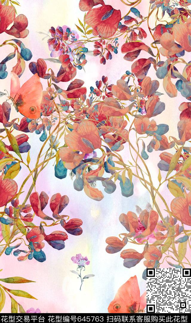 定位手绘水彩数码印花华亿平台下载（图片编号: 645763） - 瓦栏（Walan）