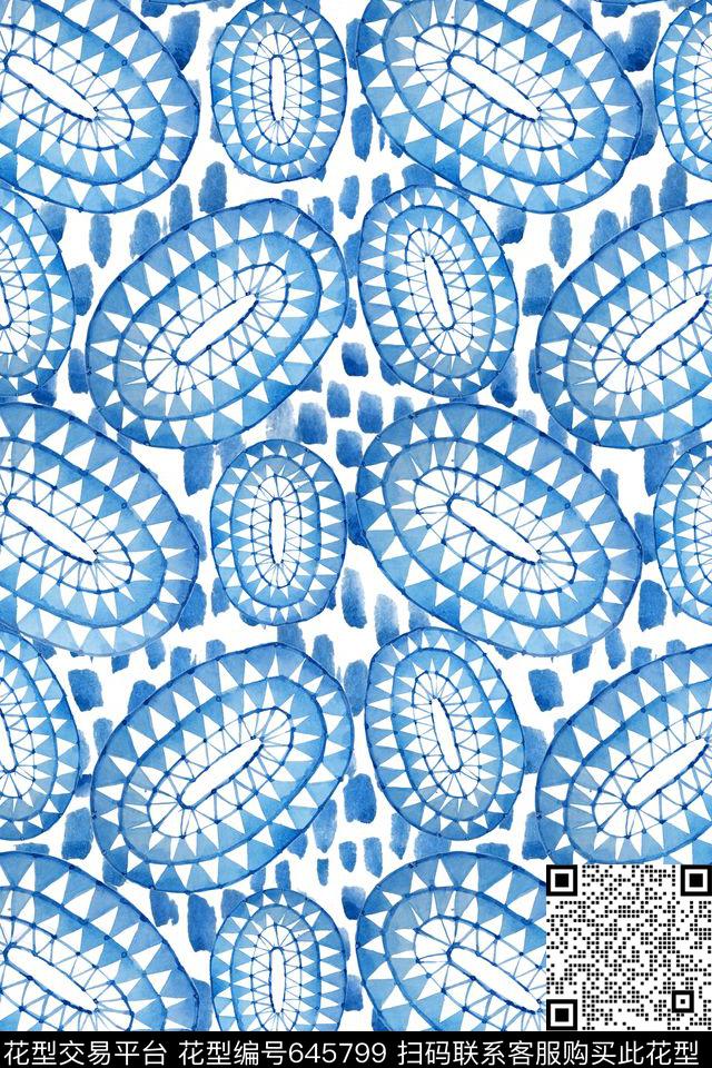 几何波点笔触小清新数码印花华亿平台下载（图片编号: 645799） - 瓦栏（Walan）