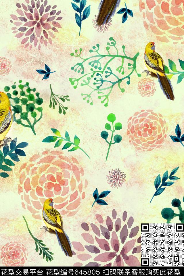 时尚现代花朵数码印花华亿平台下载（图片编号: 645805） - 瓦栏（Walan）