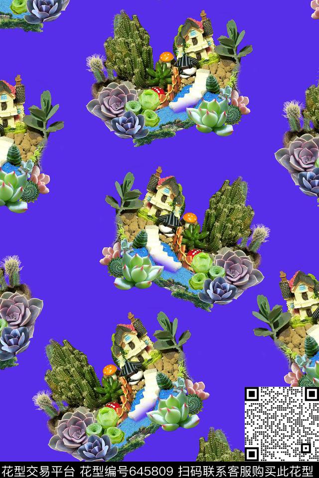 热带多肉植物植物花卉数码印花华亿平台下载（图片编号: 645809） - 瓦栏（Walan）