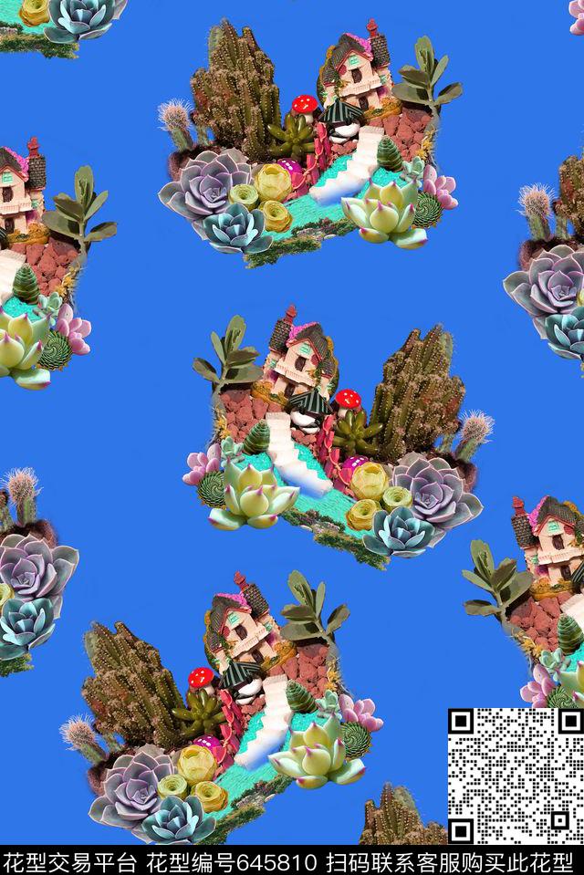 热带多肉植物植物花卉数码印花华亿平台下载（图片编号: 645810） - 瓦栏（Walan）