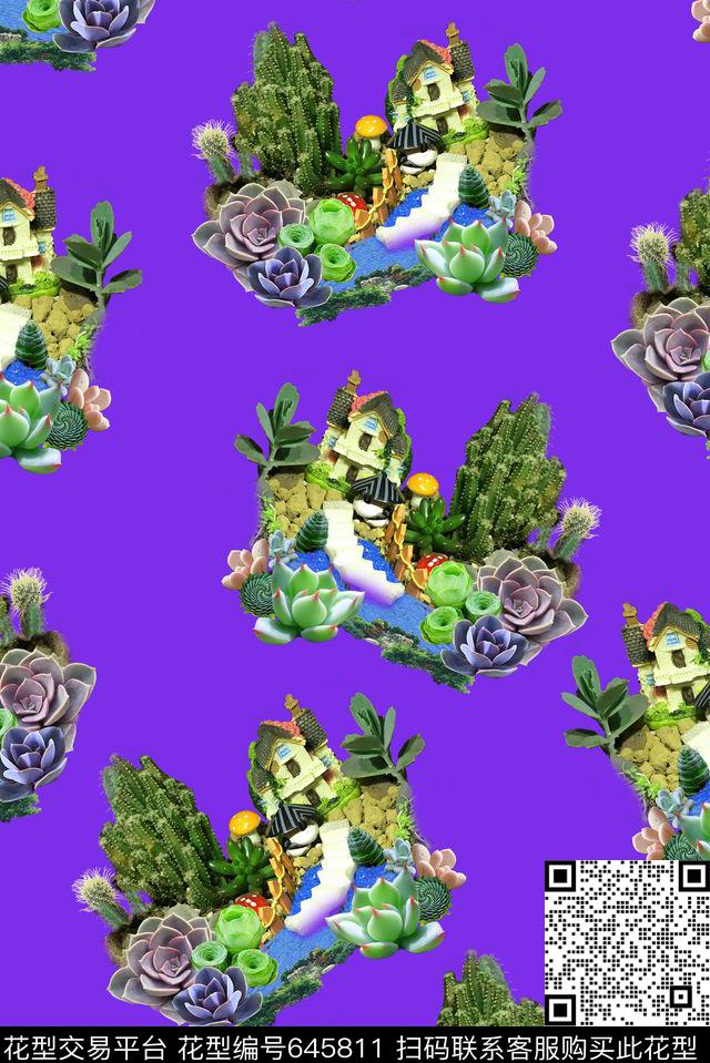 热带多肉植物植物花卉数码印花华亿平台下载（图片编号: 645811） - 瓦栏（Walan）