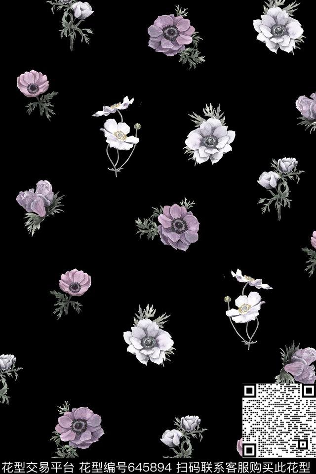 手绘小碎花清新小花组合数码印花华亿平台下载（图片编号: 645894） - 瓦栏（Walan）