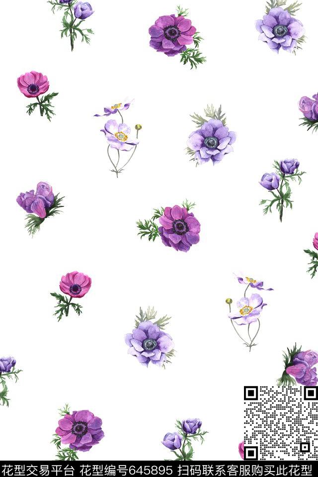 手绘小碎花清新小花组合数码印花华亿平台下载（图片编号: 645895） - 瓦栏（Walan）
