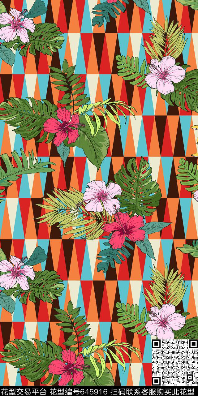 花卉棕榈叶热带传统印花华亿平台下载（图片编号: 645916） - 瓦栏（Walan）