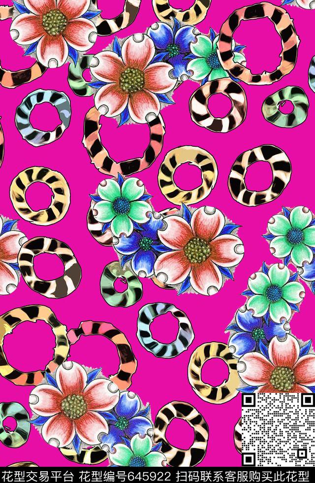 手绘花卉游泳圈数码印花华亿平台下载（图片编号: 645922） - 瓦栏（Walan）