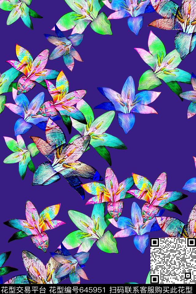 花卉油画花卉抽象百合数码印花华亿平台下载（图片编号: 645951） - 瓦栏（Walan）